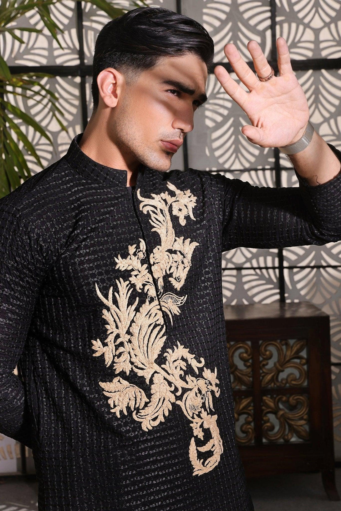 Embroidered Black Kurta and Pajama - ZB 1005 - Zeshan Bariwala