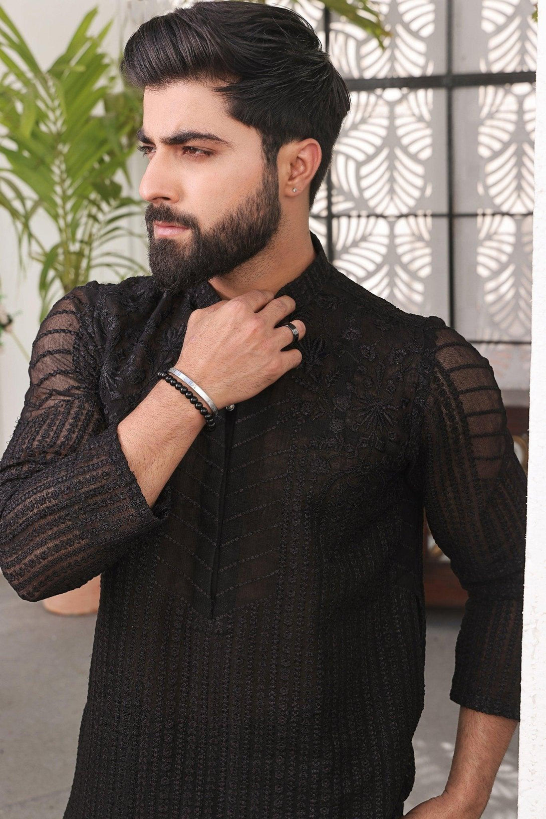Embroidered Black Kurta and Pajama - ZB 1009 - Zeshan Bariwala