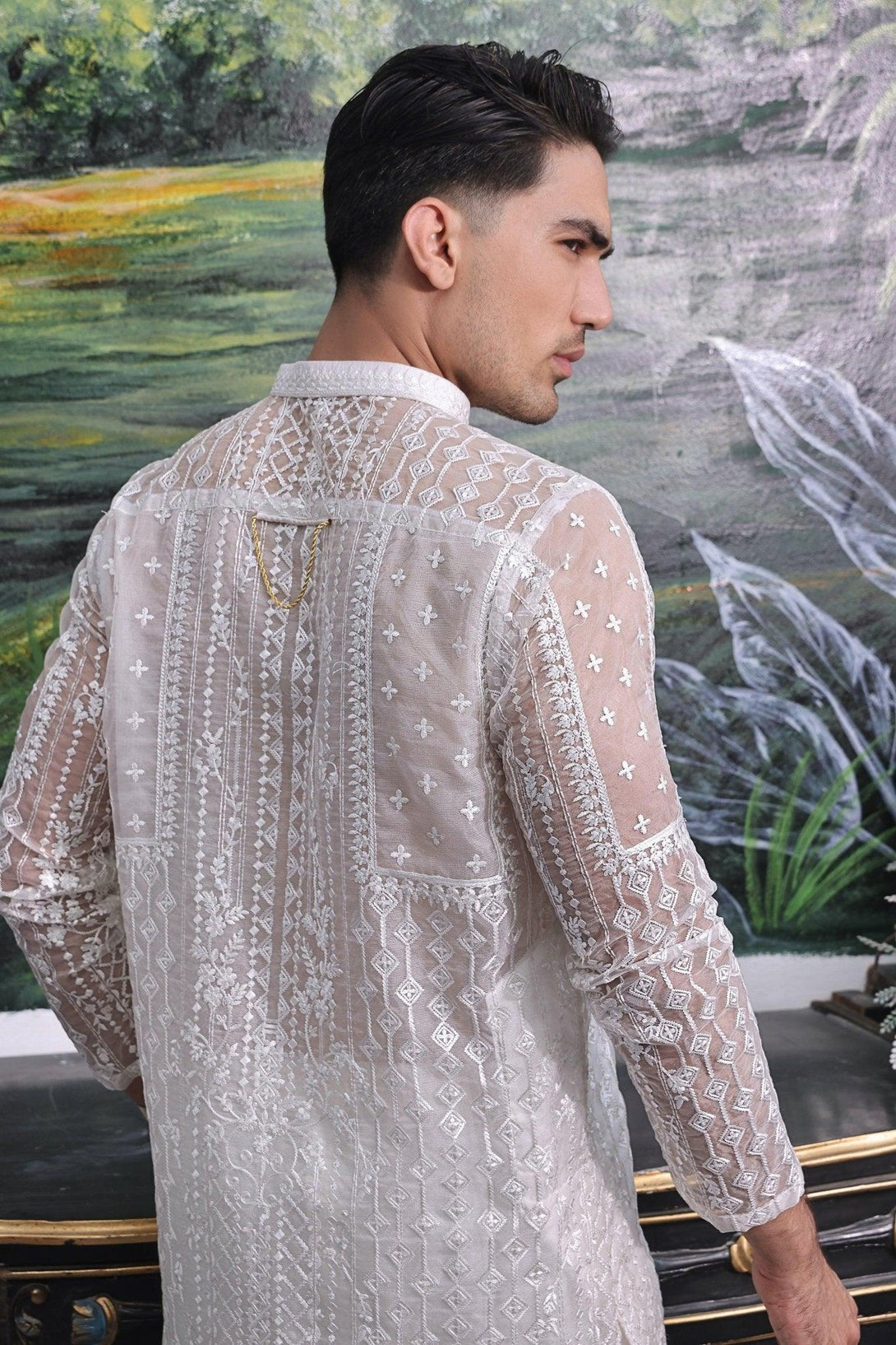 Embroidered White Kurta and Pajama - ZB 1015 - Zeshan Bariwala