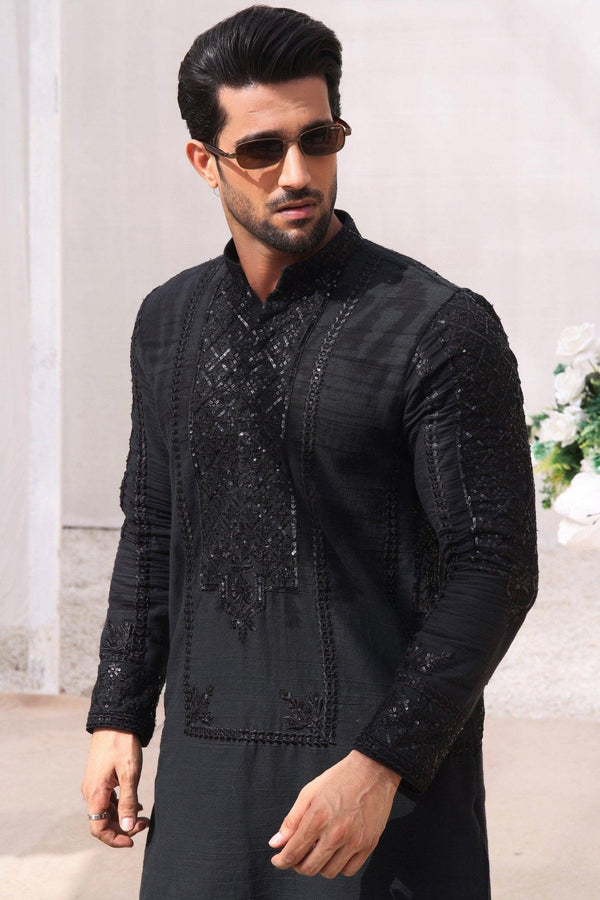 Embroidered Black Kurta and Pajama - ZB 1023 - Zeshan Bariwala