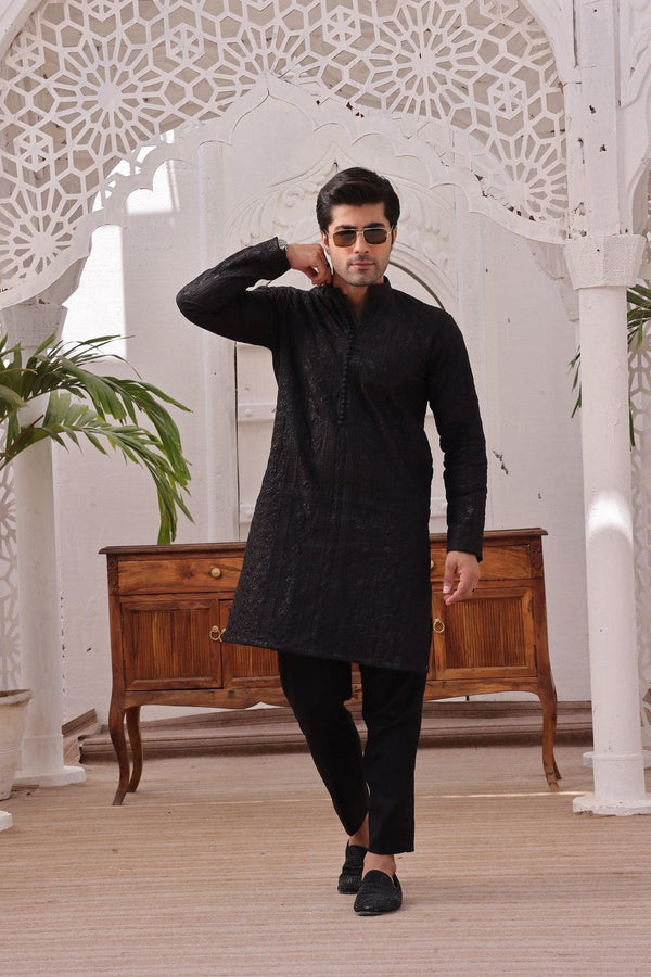 Embroidered Black Kurta and Pajama - ZB 1101 - Zeshan Bariwala