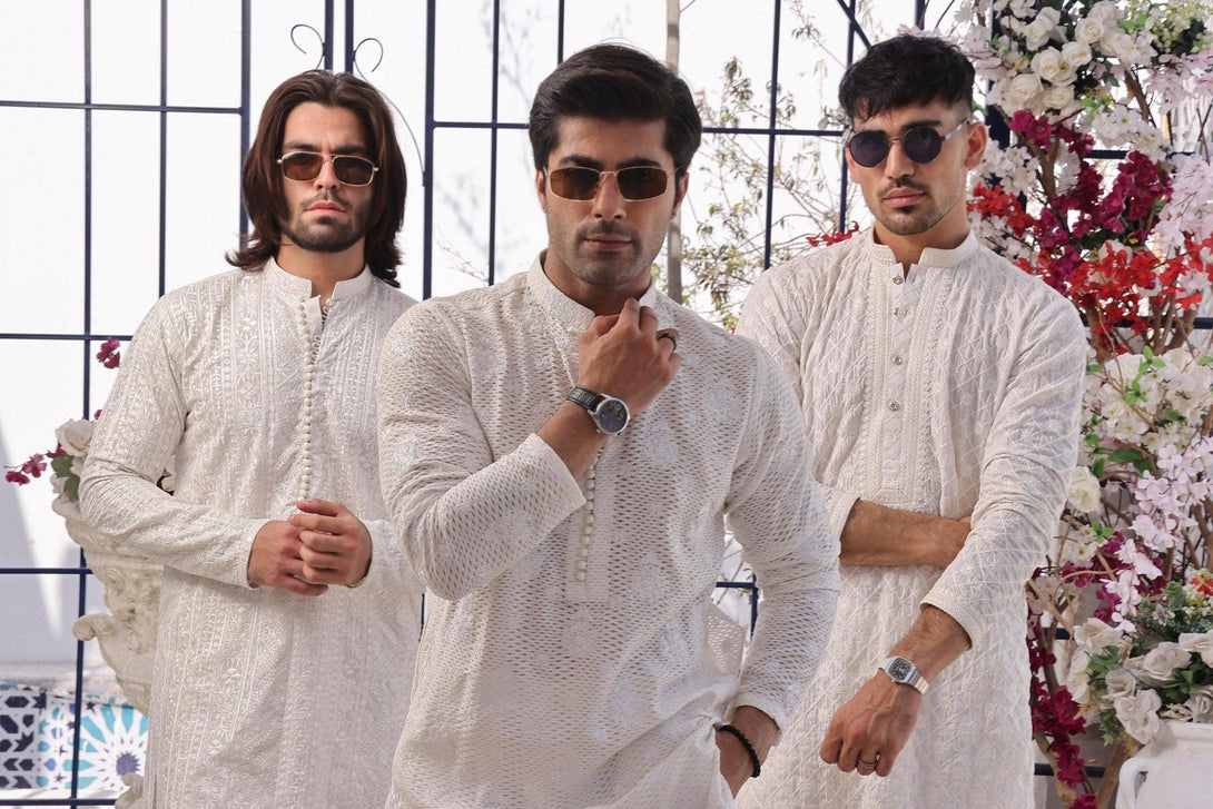 Embroidered White Kurta and Pajama - ZB 1102 - Zeshan Bariwala
