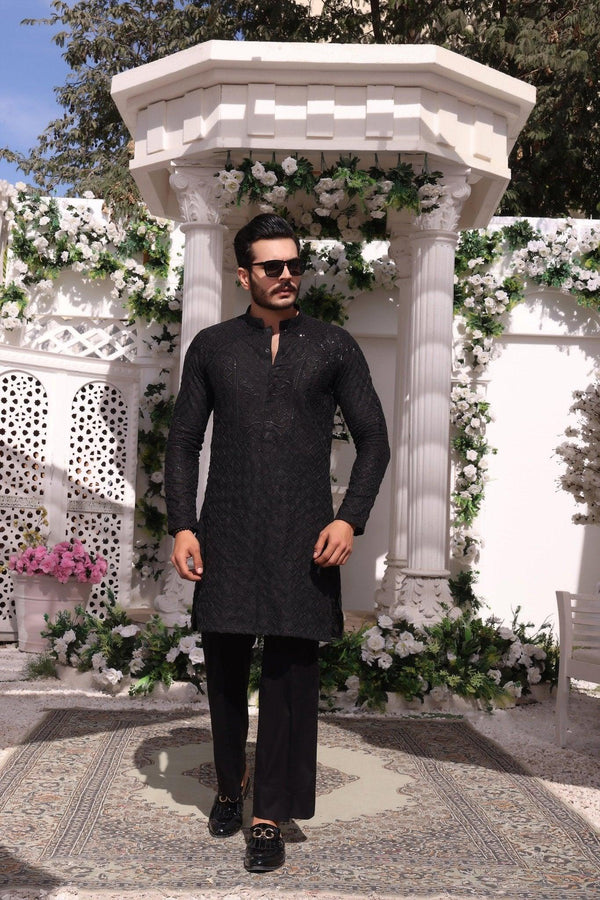 Embroidered Black Kurta and Pajama - ZB 1017 - Zeshan Bariwala