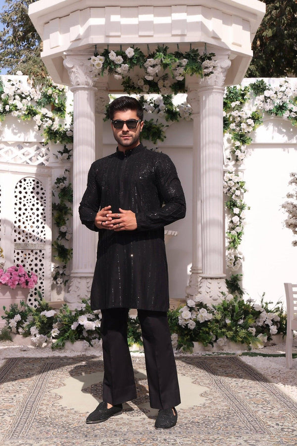 Embroidered Black Kurta and Pajama - ZB 1020 - Zeshan Bariwala