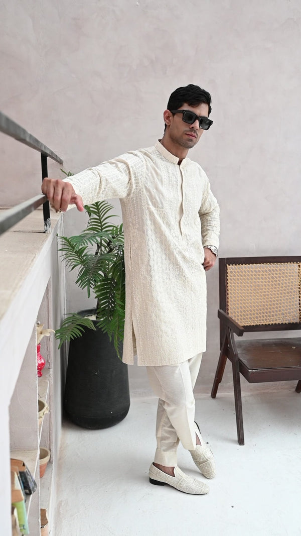 OFF WHITE KARANDI KURTA - ZB-EMK-202