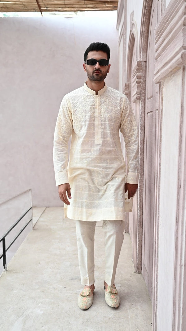 OFF WHITE KARANDI KURTA - ZB-EMK-203
