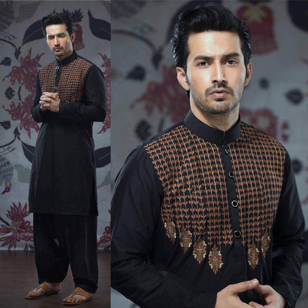 Embroidered Black Kurta and Pajama - ZB 1052 - Zeshan Bariwala