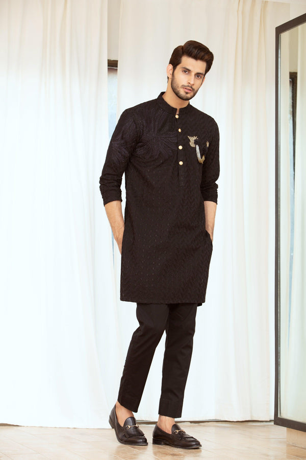 Embroidered Black Kurta and Pajama - ZB 1124