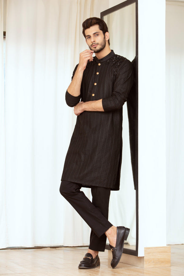 Embroidered Black Kurta and Pajama - ZB 1126