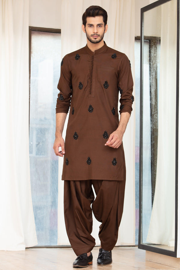 Embroidered Brown Kurta and Pajama - ZB 1123