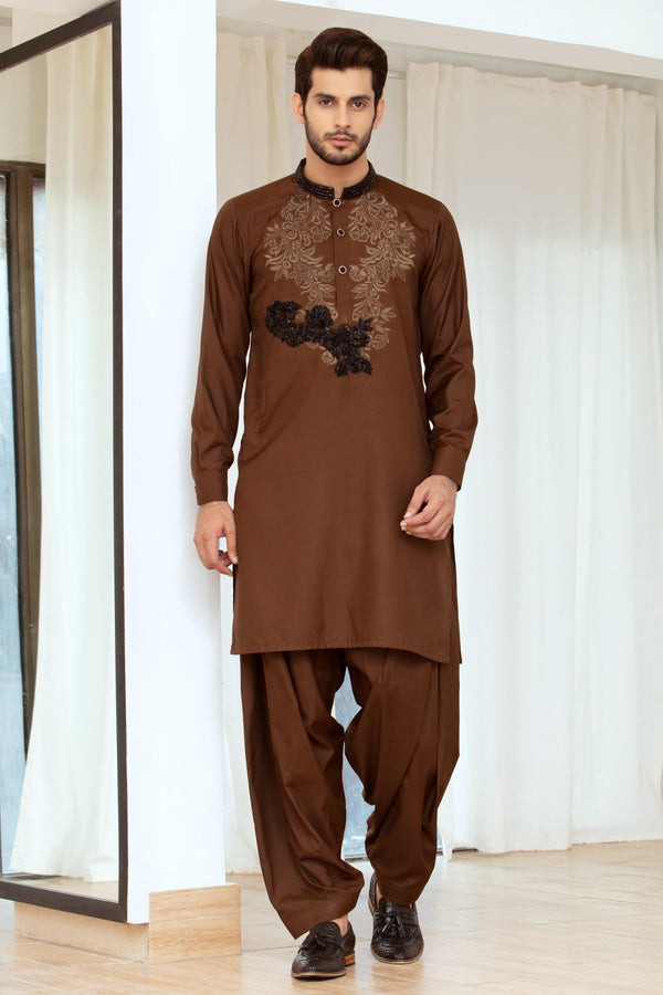 Embroidered Brown Kurta and Pajama - ZB 1125