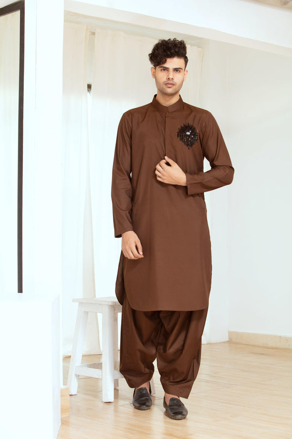 Embroidered Brown Kurta and Pajama - ZB 1108