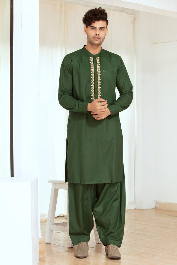 Embroidered Green Kurta and Pajama - ZB 1111